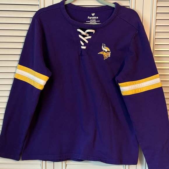 Fanatics Tops - Fanatics Women’s Purple and Gold Lace-Up Minnesota Vikings Sweatshirt Size XL